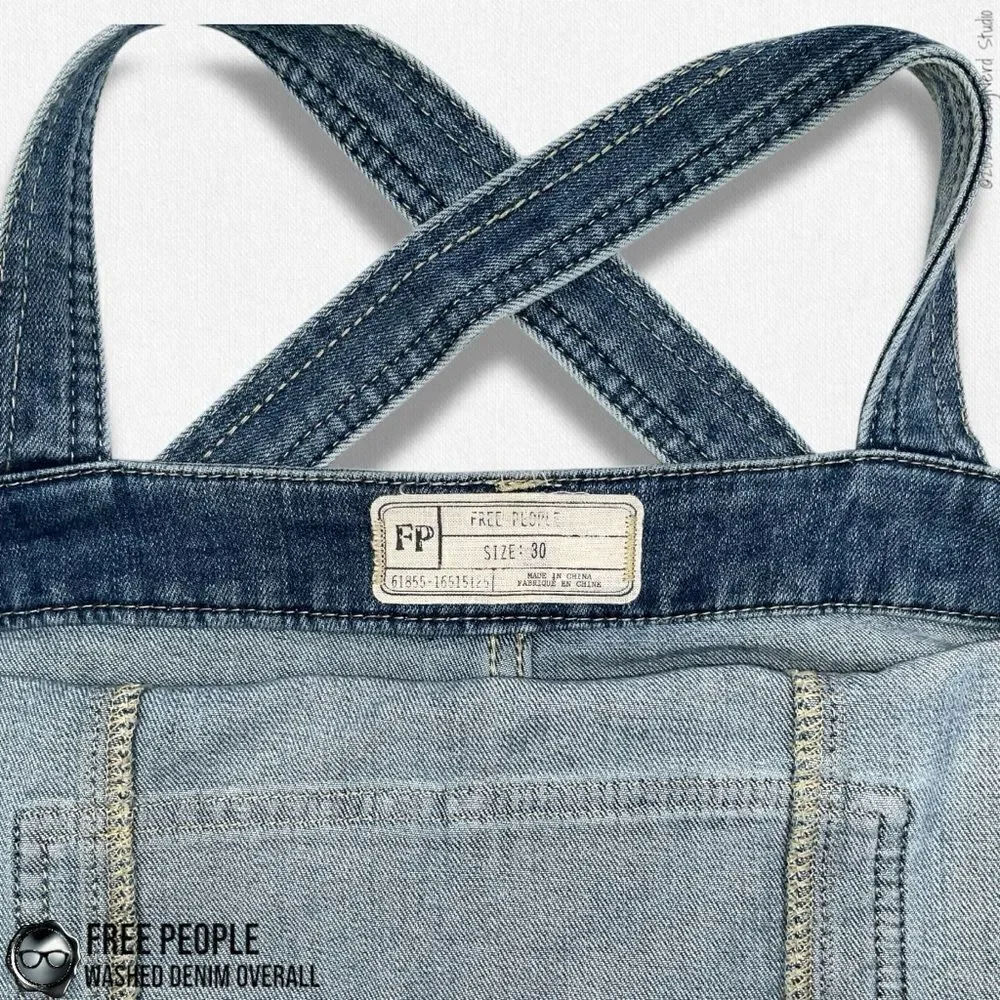 FREE PEOPLE WASHED DENIM OVERALLS IN DISTRESSED INDIGO WOMEN’S SIZE 30 SKINNY
